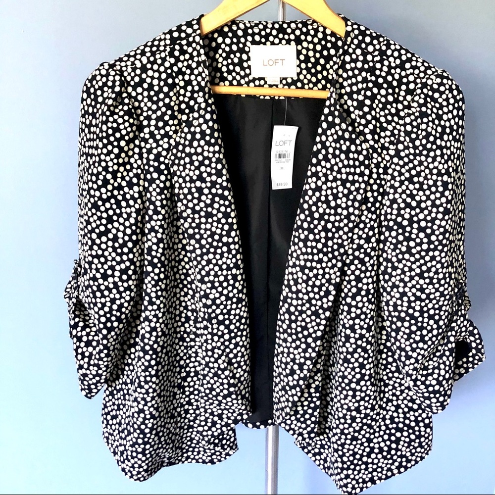 NWT Ann Taylor Loft Black and Cream Dotted Blazer